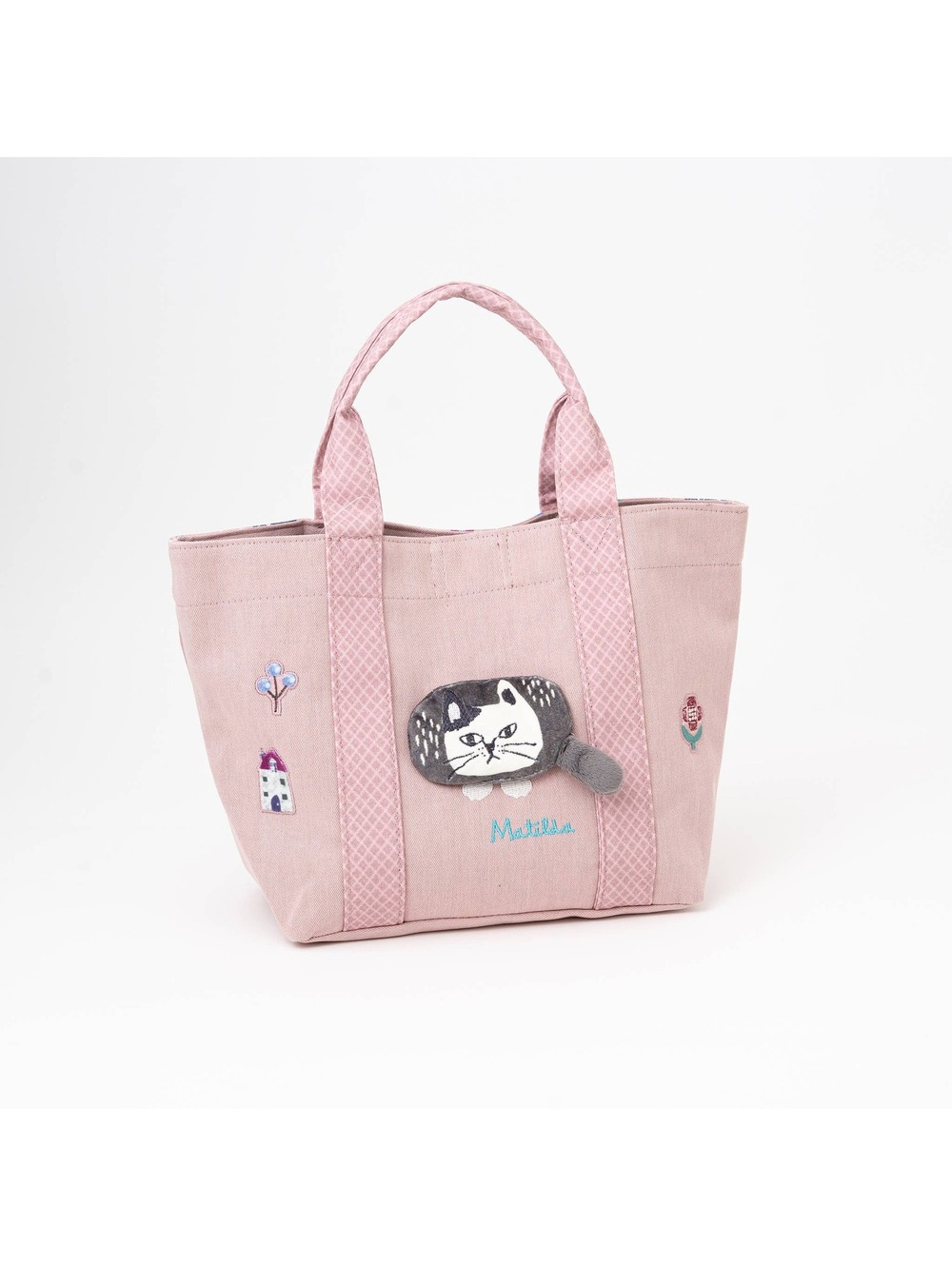 Kusuguru Japan Canvas Tote Bag with Embroidered Cat